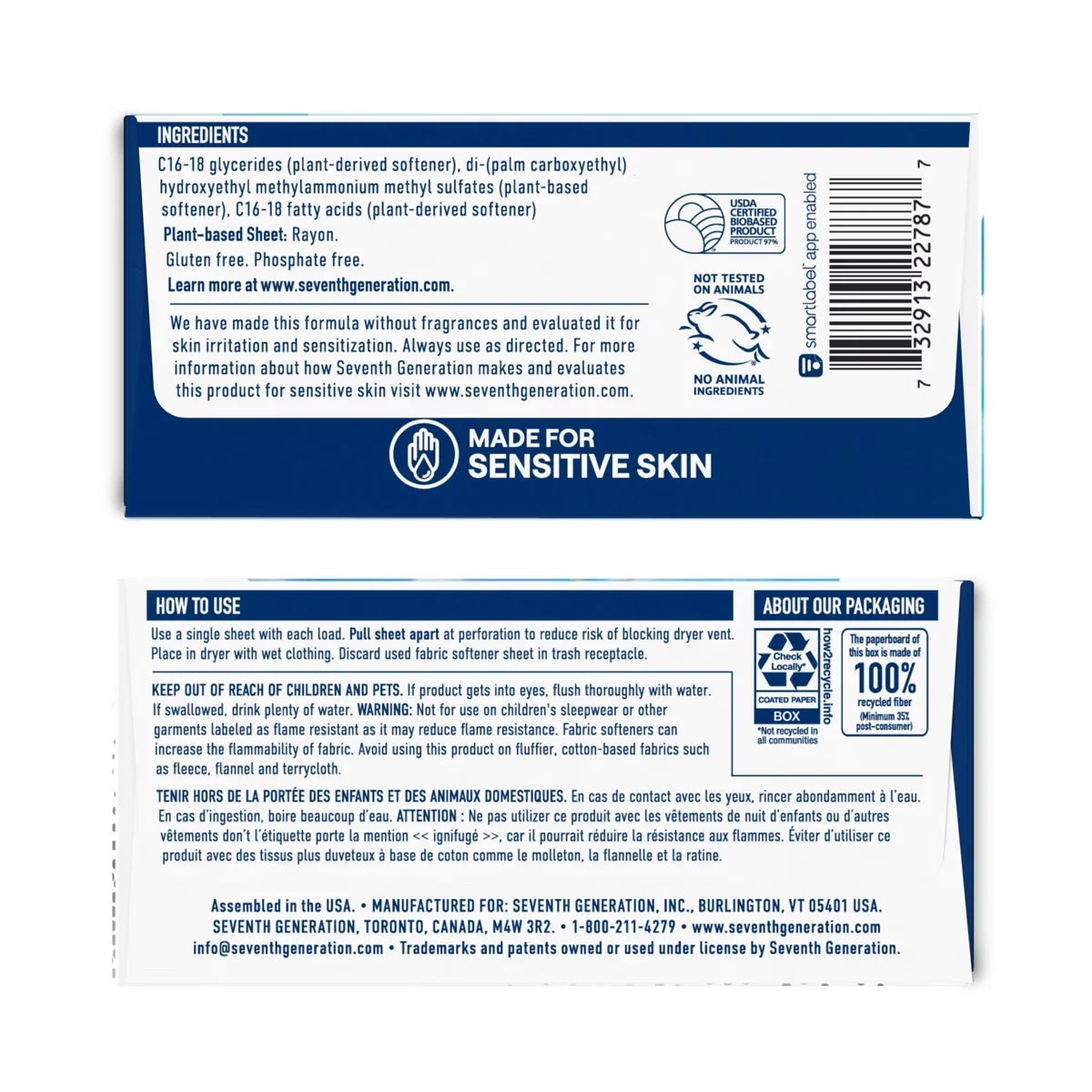 Seventh Generation Fabric Softener Sheets Free & Clear - 80ct: No Fragrance, Dye-Free, Phosphate-Free, Animal By-Product-Free