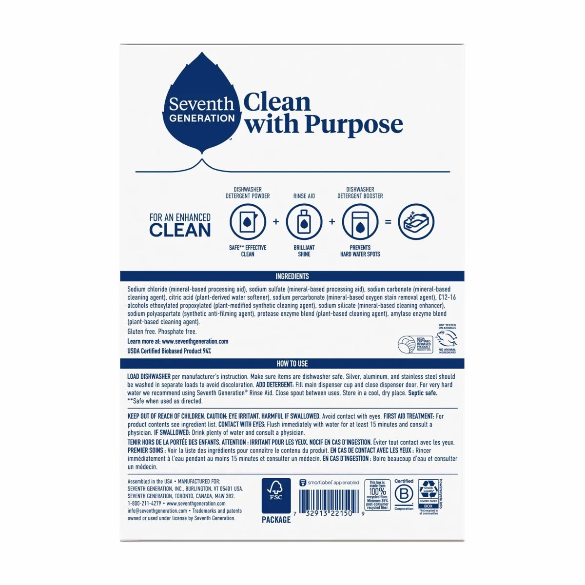 Seventh Generation Free & Clear Auto Dishwasher Detergent Powder - 45oz: No Fragrance Added, Dye-Free, Phosphate-Free