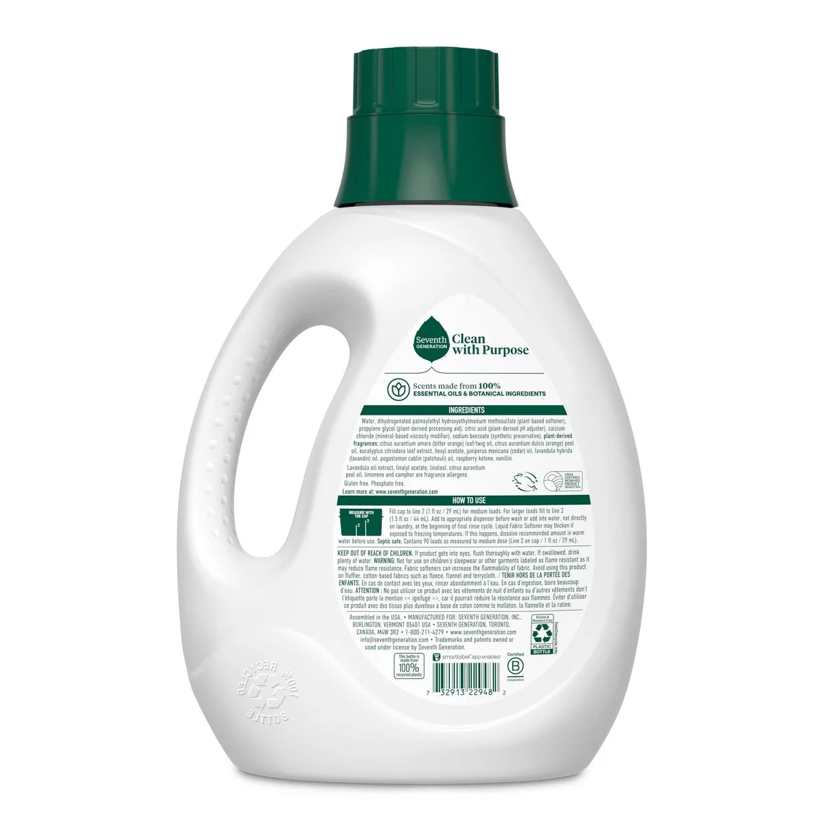 Seventh Generation Fabric Softener - Lavender - 90 fl oz: Hypoallergenic, Dye-Free, Phosphate-Free