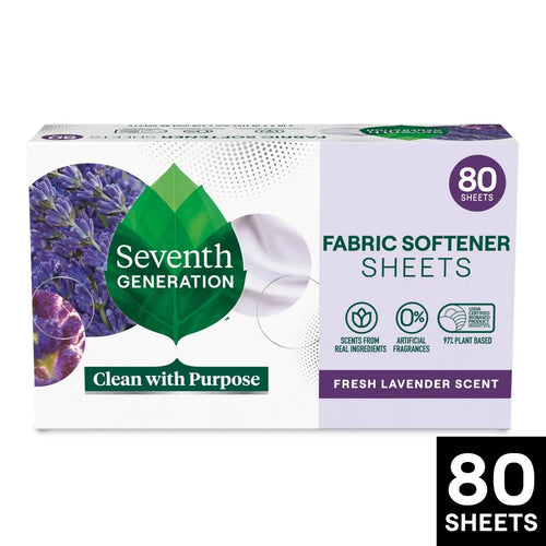 Seventh Generation Fabric Softener Sheets Fresh Lavender Scent - 80ct: Dye-Free, Phosphate-Free, Box