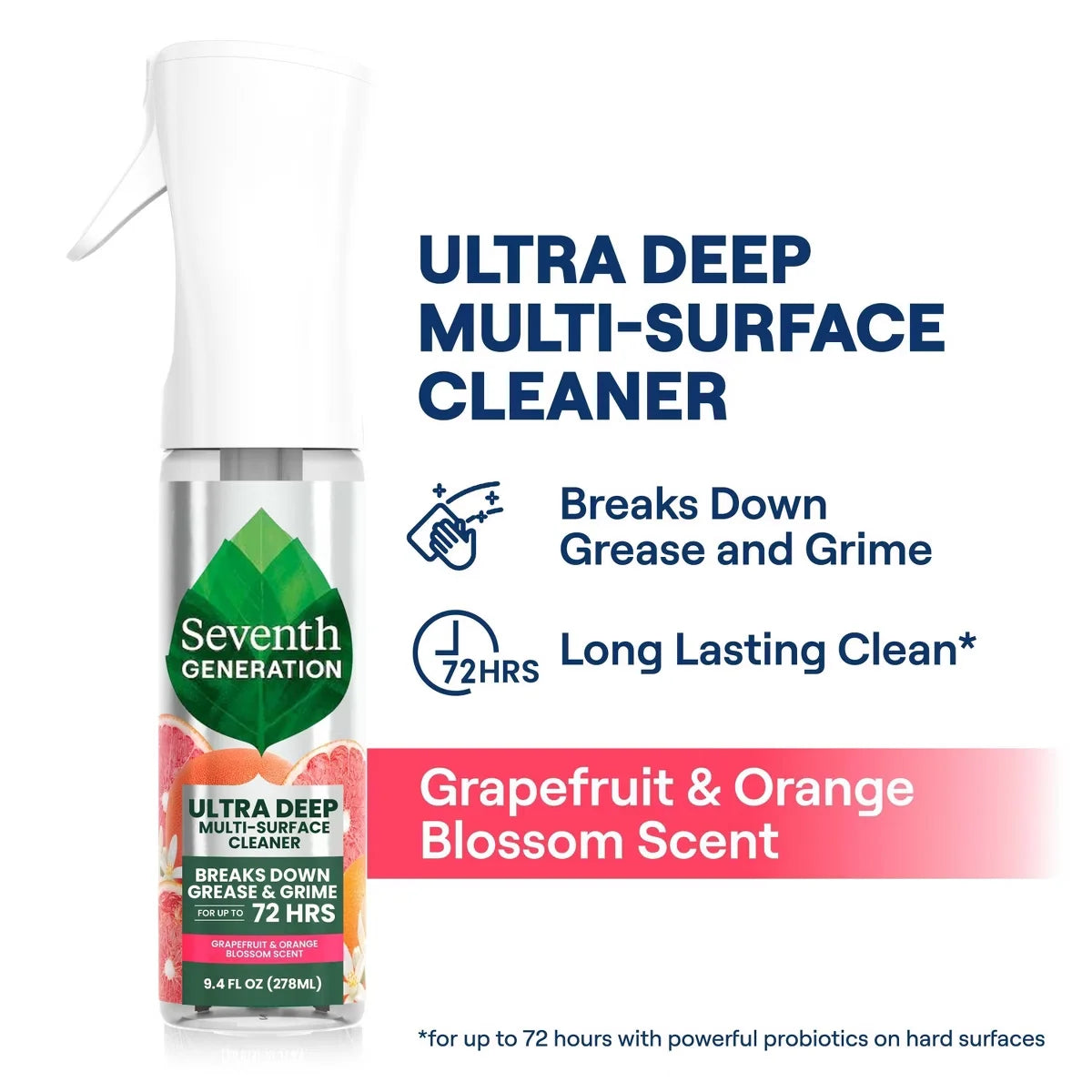 Seventh Generation Grapefruit Ultra Deep Surface All Purpose Cleaners - 9.4 fl oz: Spray Bottle, Liquid Form, Mirrors & Countertops