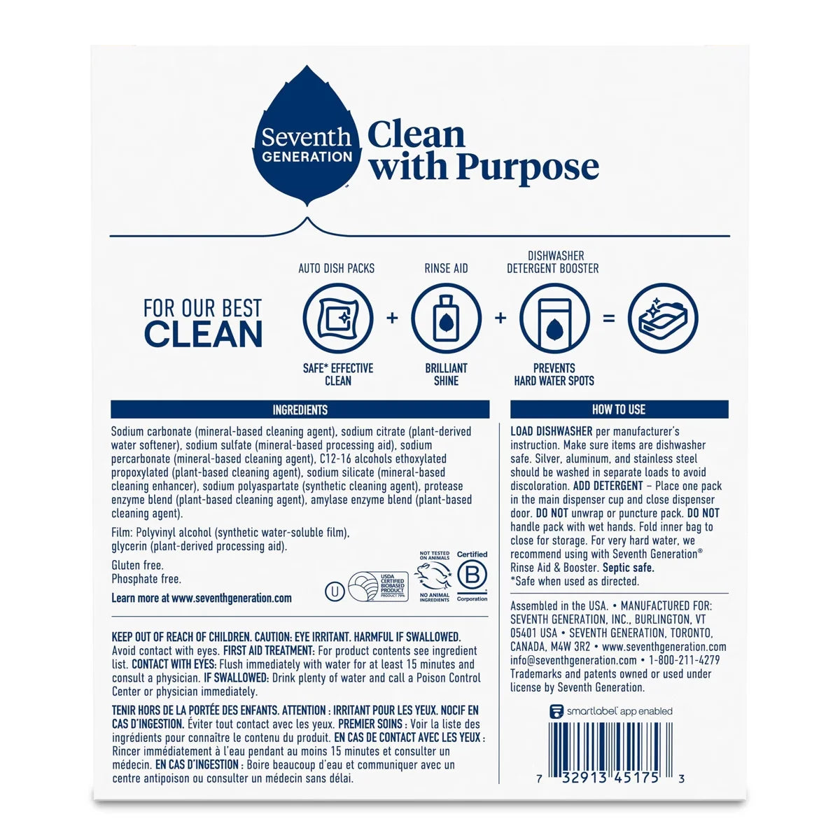 Seventh Generation Free & Clear Natural Dishwasher Detergent Packs - 45ct