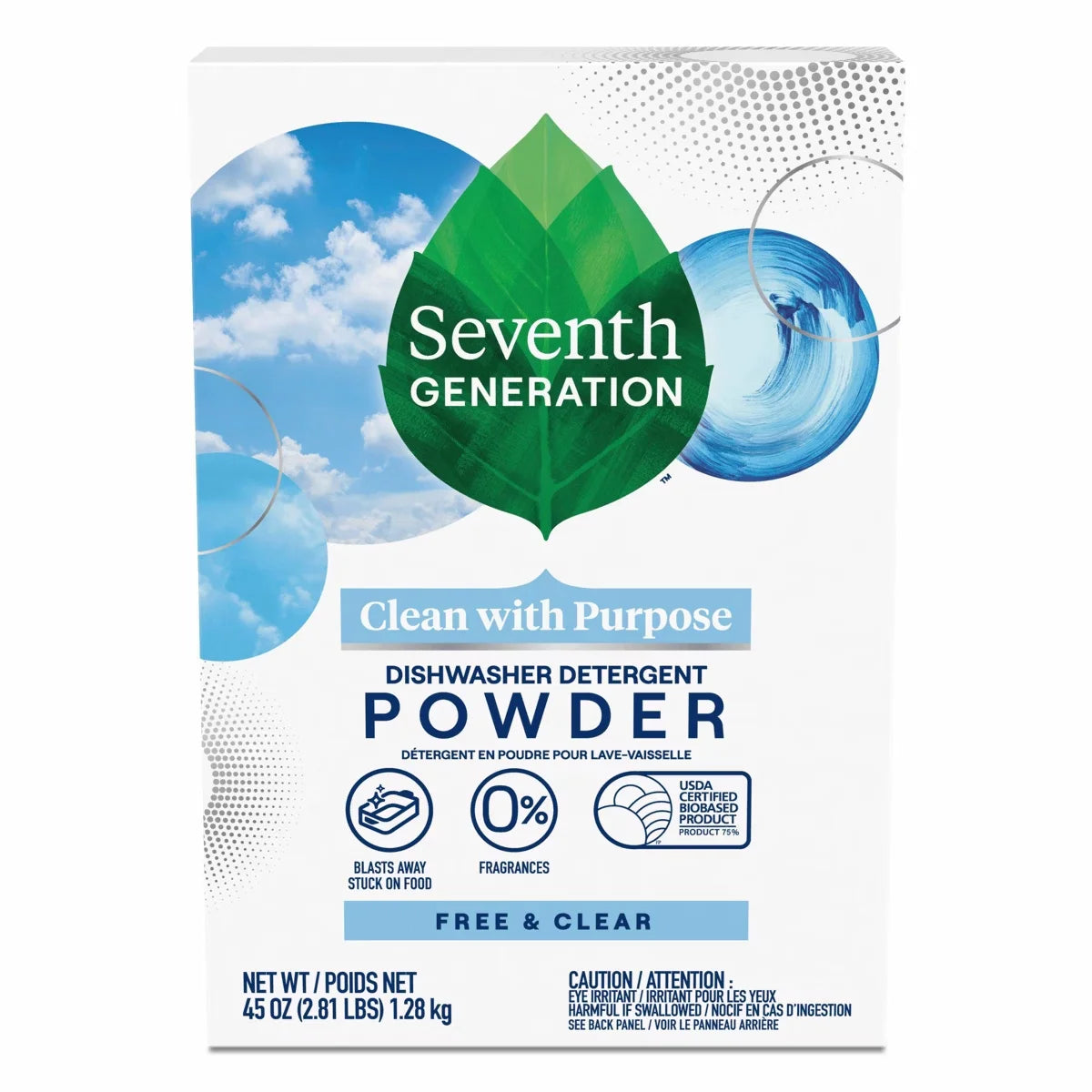 Seventh Generation Free & Clear Auto Dishwasher Detergent Powder - 45oz: No Fragrance Added, Dye-Free, Phosphate-Free