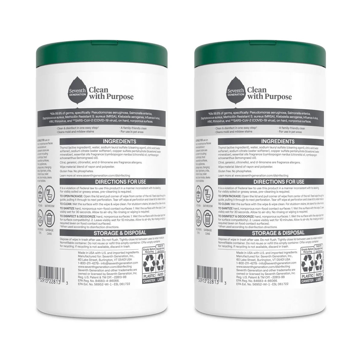 Seventh Generation Lemongrass Citrus Disinfecting Wipes - 70ct Each