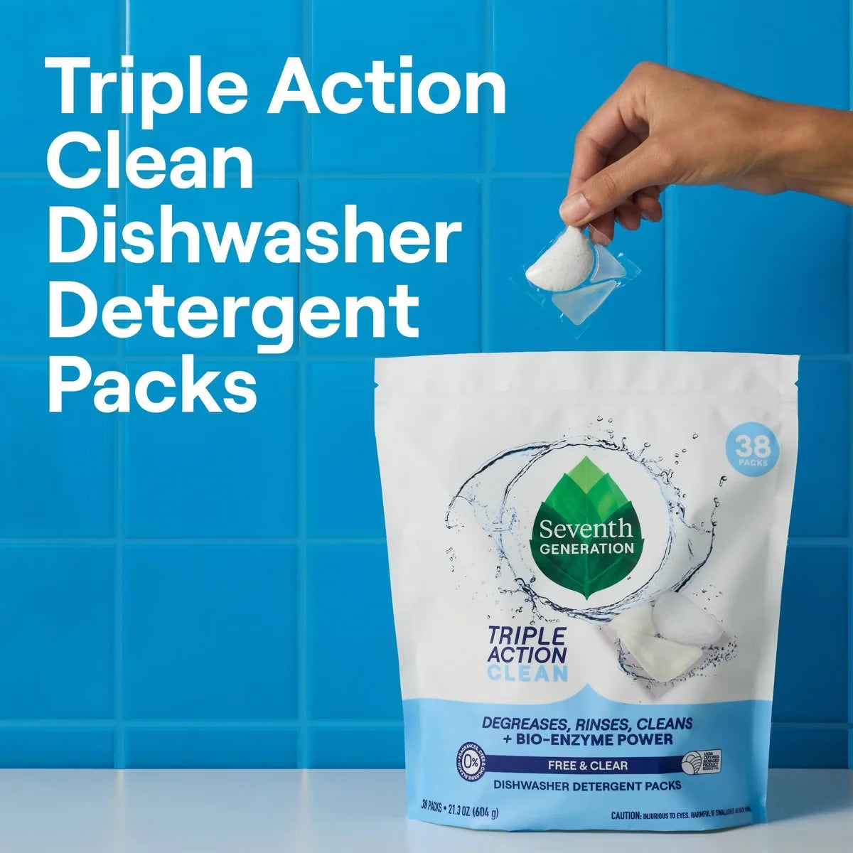 Seventh Generation Triple Action Clean Dishwasher Detergent Packets - 38ct: No Fragrance Added, Dye-Free, Bleach-Free