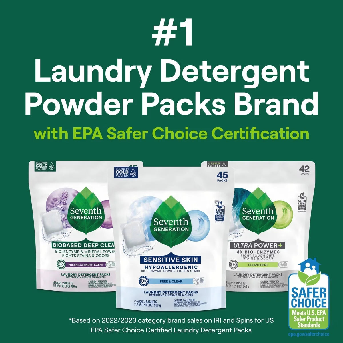 Seventh Generation Laundry Detergent Packs Fresh Lavender - 45ct/31.7oz: Resealable Bag, Hypoallergenic, Phosphate-Free