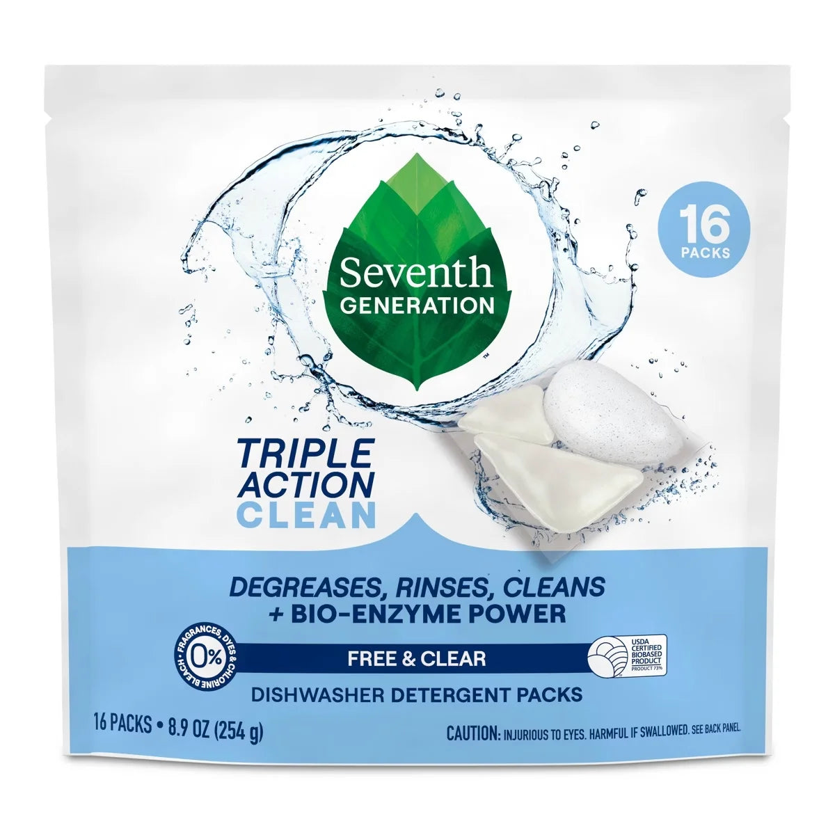 Seventh Generation Triple Action Clean Dishwasher Detergent Packets - 16ct: Unscented, No Fragrance Added, Dye-Free, Bleach-Free