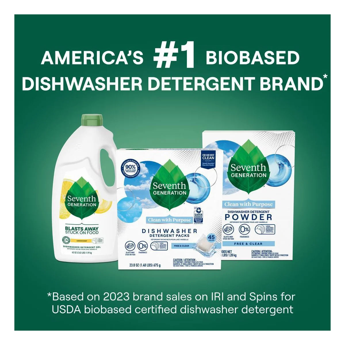 Seventh Generation Free & Clear Natural Dishwasher Detergent Packs - 45ct