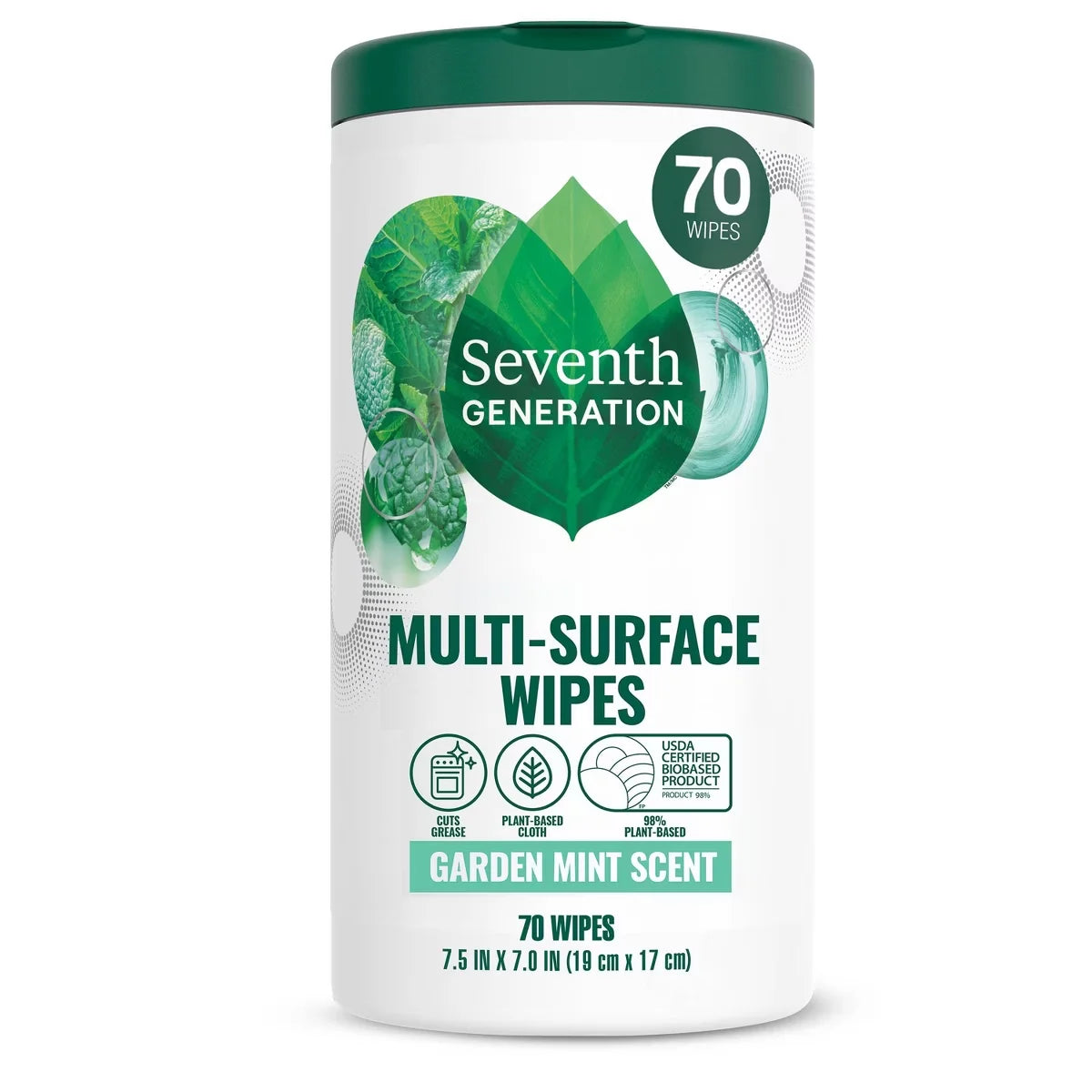 Seventh Generation Garden Mint Multi-Surface Cleaning Wipes - 70ct