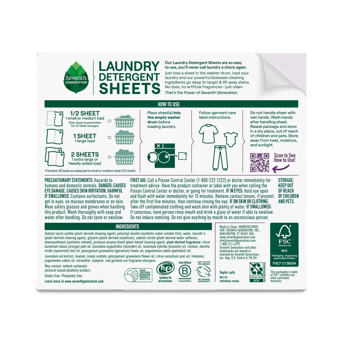 Seventh Generation Laundry Detergent Sheets - Fresh Lavender - 32ct: Box, Dye-Free, 64 Uses