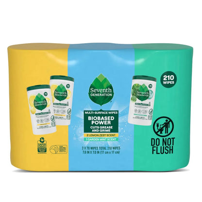 Seventh Generation Lemon Mint Mix All Purpose Cleaners Wipes - 3pk - 210pk: Multi-Surface, Toilet, Countertops