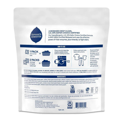 Seventh Generation Laundry Packs - Free & Clear - 66ct: Hypoallergenic, Concentrated Capsules, Resealable Bag