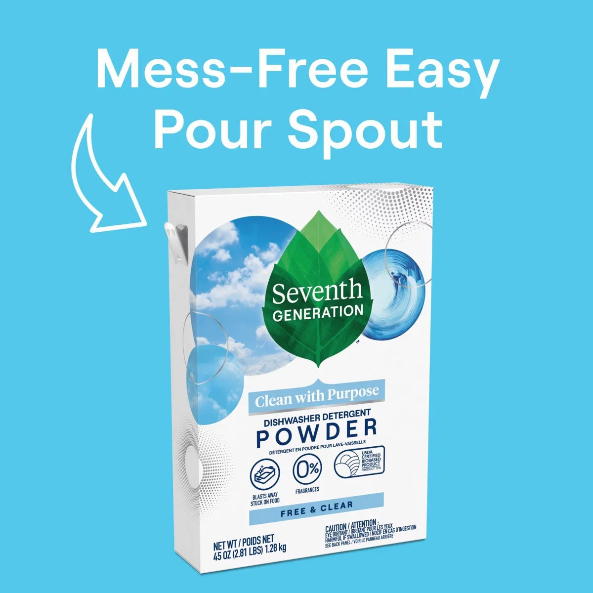 Seventh Generation Free & Clear Auto Dishwasher Detergent Powder - 45oz: No Fragrance Added, Dye-Free, Phosphate-Free