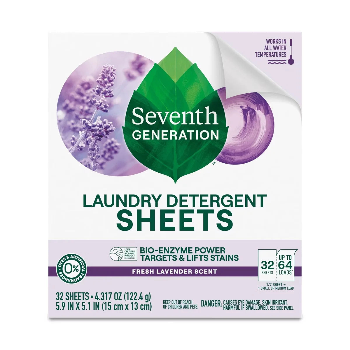 Seventh Generation Laundry Detergent Sheets - Fresh Lavender - 32ct: Box, Dye-Free, 64 Uses