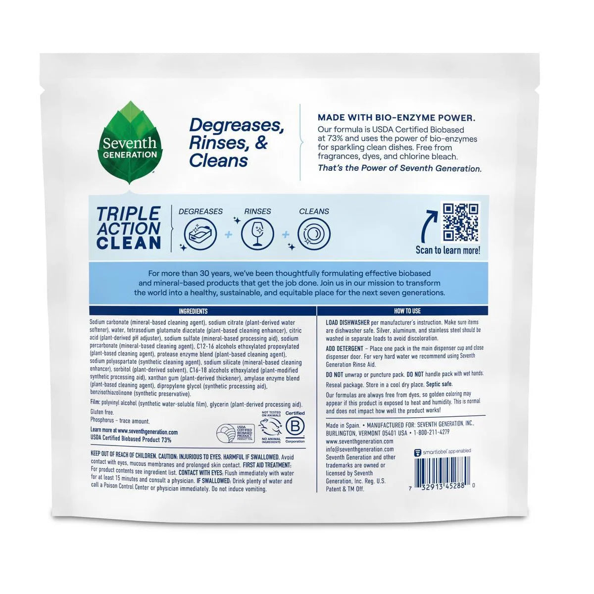 Seventh Generation Triple Action Clean Dishwasher Detergent Packets - 16ct: Unscented, No Fragrance Added, Dye-Free, Bleach-Free