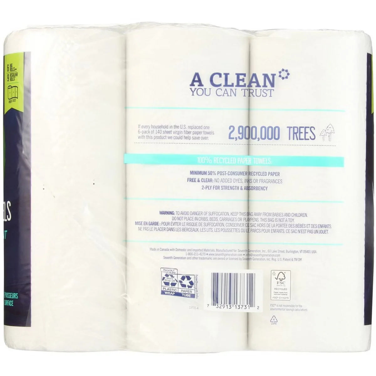 Seventh Generation 100% Recycled White Paper Towels - Case of 4/6 pack, 140 sheets