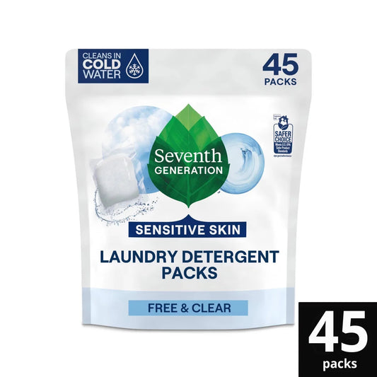 Seventh Generation Laundry Detergent Packs Free & Clear - 45ct/31.7oz: Hypoallergenic No Fragrance, Dye-Free Formula
