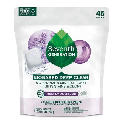 Seventh Generation Laundry Detergent Packs Fresh Lavender - 45ct/31.7oz: Resealable Bag, Hypoallergenic, Phosphate-Free