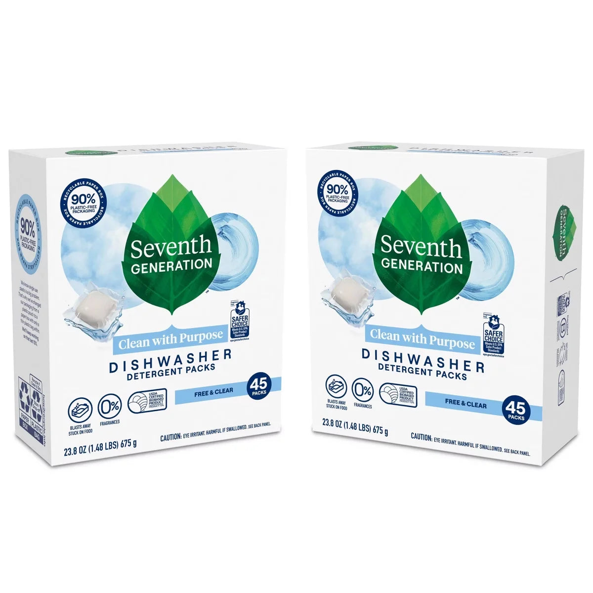 Seventh Generation 2 Pack/45ct Each Free & Clear Natural Dishwasher Detergent Packs