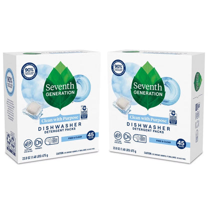 Seventh Generation 2 Pack/45ct Each Free & Clear Natural Dishwasher Detergent Packs