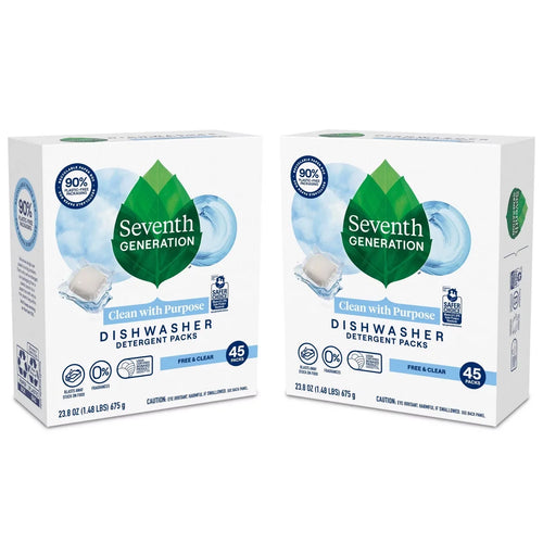 Seventh Generation 2 Pack/45ct Each Free & Clear Natural Dishwasher Detergent Packs