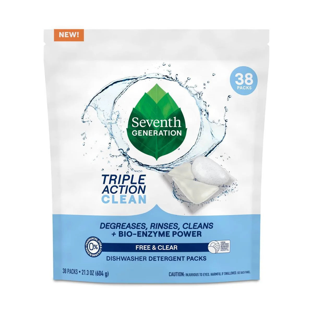 Seventh Generation Triple Action Clean Dishwasher Detergent Packets - 38ct: No Fragrance Added, Dye-Free, Bleach-Free