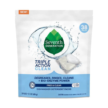 Seventh Generation Triple Action Clean Dishwasher Detergent Packets - 38ct: No Fragrance Added, Dye-Free, Bleach-Free