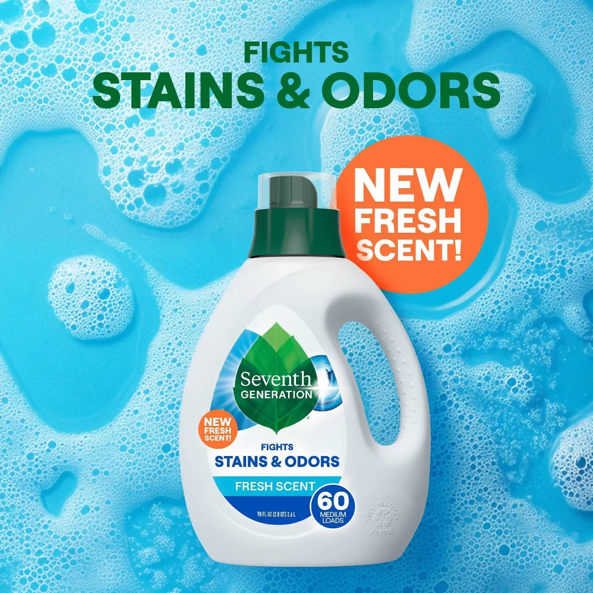 Seventh Generation Liquid Laundry Detergent 60 Loads - Fresh Scent - 90 fl oz: Phosphate-Free, Animal By-Product-Free