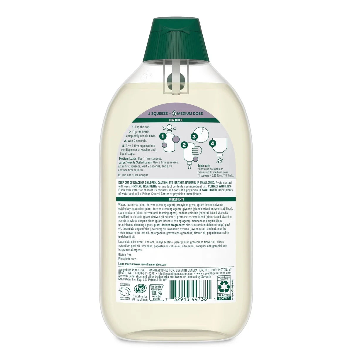 Seventh Generation EasyDose Ultra Concentrated 66-Loads Laundry Detergent Lavender-23.1 fl oz: Dye-Free, Animal By-Product-Free, Naturally Derived
