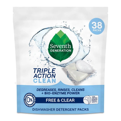 Seventh Generation Triple Action Clean Dishwasher Detergent Packets - 38ct: No Fragrance Added, Dye-Free, Bleach-Free