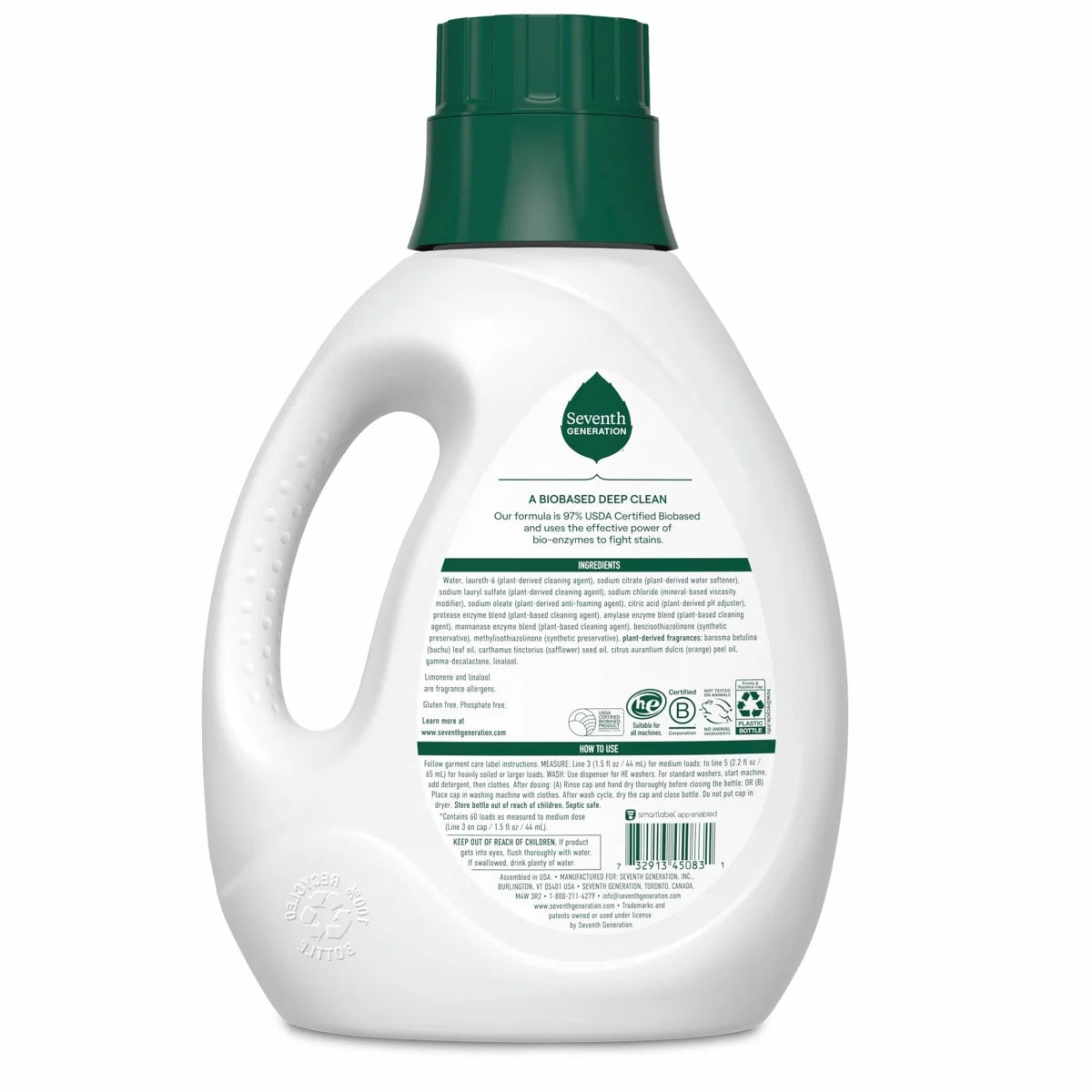 Seventh Generation Liquid Laundry Detergent Soap - Fresh Citrus Scent - 60 Loads - 90 fl oz: Dye-Free, Phosphate-Free, Animal By-Product-Free